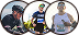 Ícone com três fotos circulares de atletas: um ciclista, um corredor em uma prova e um corredor sorrindo após a corrida.